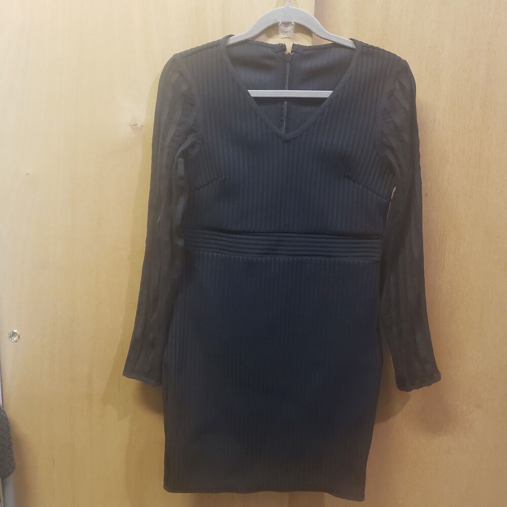 Dazy Black v-neck ribbed bodycon Long sleeve DRESS Sz XL ZZZ PIT-PIT 17"